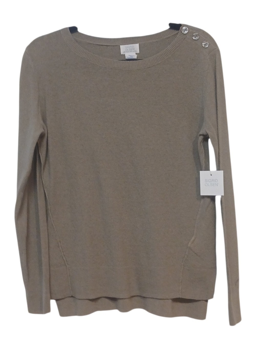 Sigrid Olsen Beige Crewneck Sweater with Shoulder Buttons - Picture 8 of 14